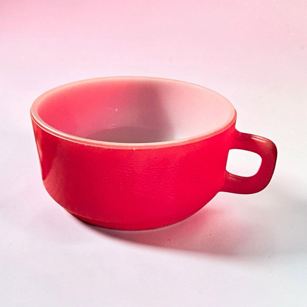 Anchor hocking fire king 303 Red & White Milk Glass Soup Mug Oven Safe Made USA